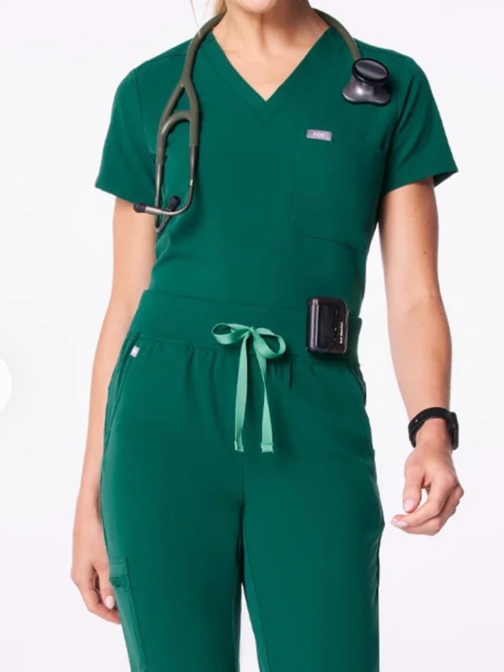 FIGS Women's V-Neck Scrub Top in Hunter Green PO # 5295 - Picture 2 of 5